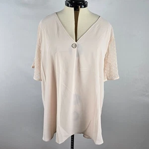 Blusa Bloomchic donna 2X avorio manica corta dettaglio plicato scollo a V nuova con etichetta - Foto 1 di 8
