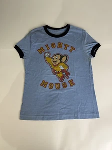 Vintage Y2K Mighty Mouse Ringer Grafik T-Shirt blau 2002 dünn 50/50 weich siehe Bilder - Bild 1 von 3