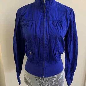 Giacca bomber tagliata blu reale retrò anni '80 tagliata donna SM leggera - Foto 1 di 8