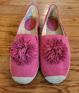 Michael Michael Kors Lolita Pink Suede Leather Espadrille Flats Pom Pom Size 11M - Picture 1 of 10