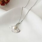 Natural Freshwater Pearl 925 sterling silver Ginkgo leaf Pendant Necklace