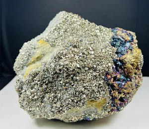 Piedra volcánica de 8,5 libras racimo iridiscente pirita cúbico fuerte con calcopirita - Imagen 1 de 19