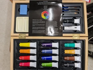 Art Box 14 12lm Watercolour Colours 2 paint brushes mixing pallet By W H Smith - Picture 1 of 4