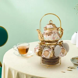 Porcelain Tea Set Coffee Cup/teacup, Saucer, Spoons, Teapot and Storage - Picture 1 of 4