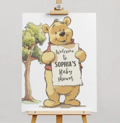 Персонализированный детский душ приветственный знак плакат печать Винни-Пух - Изображение 1 из 4