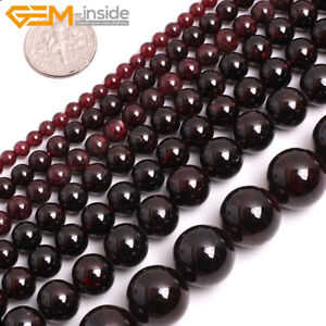 Natural Dark Red Garnet Gemstone Round Loose Beads For Jewellery Making 15" UK