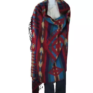 Tribal | Shawl/Throw | Yak + Sheep Blend | Handloomed | Reversible| Red & Blue - Picture 1 of 5