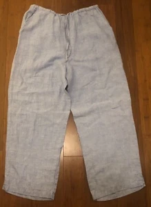 Karen Kane 100% Linen Pants Light Blue Wide Leg Relaxed Casual Vacation Beach L - Picture 1 of 13