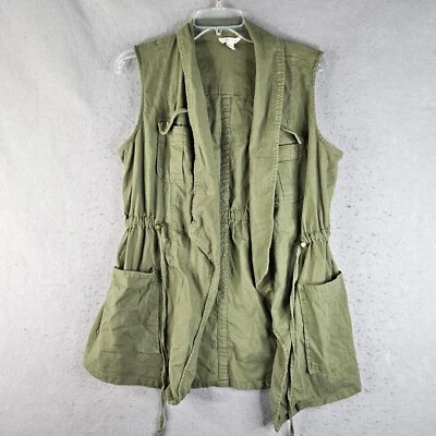 Chaleco Cato Mezcla de Lino Prendas Exteriores Mujer Pequeño Verde Cordón Cintura Carga Foto 1 de 4