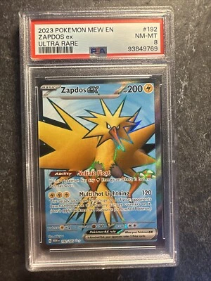 2023 Pokémon 151 English Zapdos EX 192 /165 Full Art Graded PSA 8 Near Mint Rare - Image 1 of 4