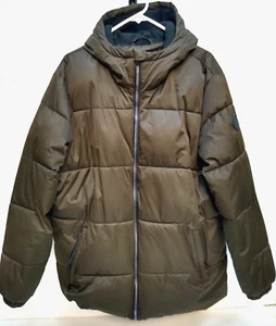 PERRY ELLIS "PORTFOLIO" Puffer Brown Hooded Front Zip JACKET SZ L - Picture 1 of 11