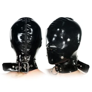 Unisex Latex Hood Remove Patch Neck Stranglehold Fetish BDSM Rubber Mask - Foto 1 di 3