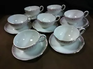 (Rare) Vtg.Upsala Ekeby Gefle Sweden"Lilian" Pink/White Ribbed Tea Cup Set - Picture 1 of 10