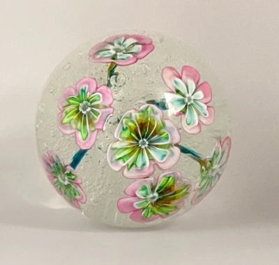 Vintage Rare Italian Murano Art Glass Paperweight Controlled Bubble 7Stem Flower - image 1 of 4