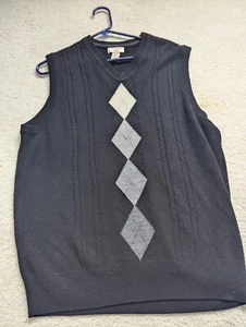 Dockers Mens Argyle Sweater Vest Large Black Gray Sleeveless Knit Pullover warm - Picture 1 of 3