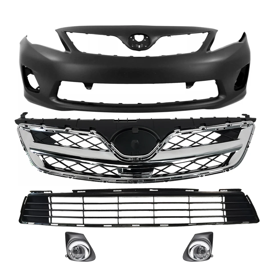 For 2011-2013 Toyota Corolla Front Bumper Cover & Upper Lower Grille & Fog Light - Image 1 of 4