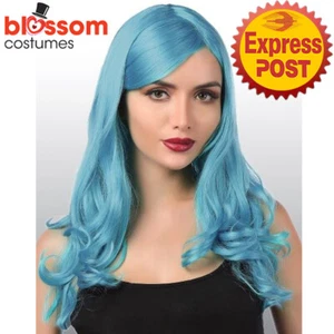 TM198 Mermaid Long Wavy Turquoise Wig Fairy Tale Celebrity Costume Hair Ombre - Picture 1 of 2