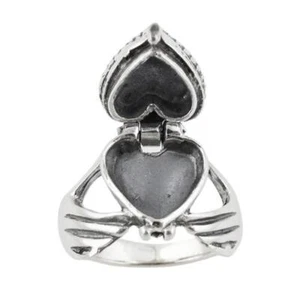Anello Veleno Cuore Claddagh Argento Sterling 925 Portapillole Vittoriano Placcato Argento Sterling 925 - Foto 1 di 12