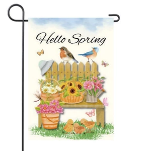 Hello Spring Garden Flag 12x18 Inch Double Sided Butterfly Dragonfly Bird Small - Picture 1 of 8