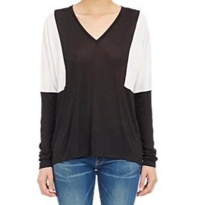 Vince Damen Jersey Strick V-Ausschnitt Color Block Top in Blau/Weiß - Gr. S - Bild 1 von 5