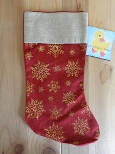 Medias de Navidad de 18" yute rojo oro brillo copos de nieve fieltro - Imagen 1 de 3