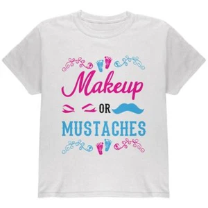 Gender Reveal Makeup Or Mustaches Youth T Shirt - Picture 1 of 1