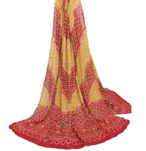 Sushila Vintage Red Bandhani Heavy Dupatta Pure Georgette Gold PearlBeaded Stole - Picture 1 of 10