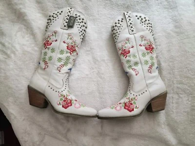 Botas Dingo para mujer amapola florales punta corta tacón alto hasta la rodilla 1-2" talla 10 nuevas en caja Foto 1 de 4