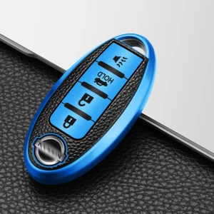 4 botones llave remota carcasa de poliuretano termoplástico y cuero soporte de protección completa azul para Nissan - Imagen 1 de 7