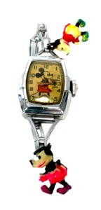 EX SELTENE 1930er Ingersoll Mickey Mouse Figurenuhr mit Minnie und Mickey - Bild 1 von 4