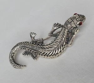 Vtg Lizard Brooch Silver 925 Gecko Reptile Figural Pin Texture Rhinestone Eyes - Picture 1 of 12