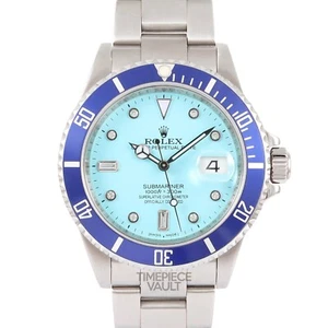 ROLEX SUBMARINER 16610 REHAUT SS NO-HOLE 40MM TURQUOISE DIAMOND DIAL BLUE INSERT - Picture 1 of 8