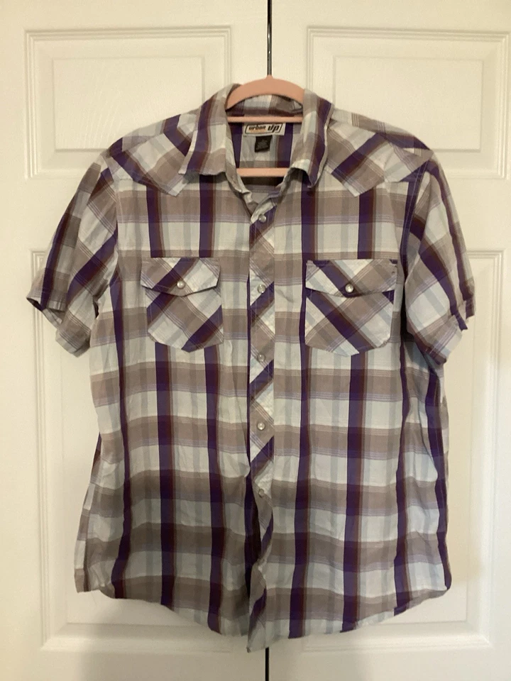 Camisa xadrez Urban Pipeline masculina manga curta faroeste multicolorida pérola encaixe - Imagem 1 de 4