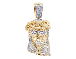 Jesus Face 1/3 CT Real Diamond Pendant 10k Yellow-White Gold 1.2" - Picture 1 of 4