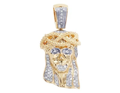 Jesus Face 1/3 CT Real Diamond Pendant 10k Yellow-White Gold 1.2" - Image 1 of 4