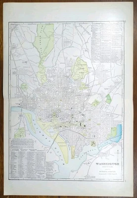 Vintage 1911 WASHINGTON DC Map 14"x22"  Old Antique Original CAPITAL WHITE HOUSE - Image 1 of 4