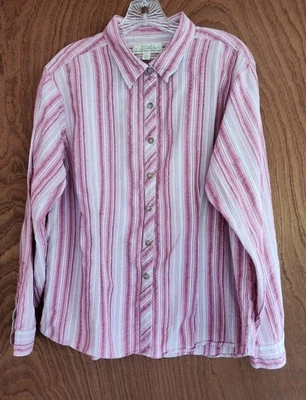 Camisa para mujer Cabelas talla 2XL a rayas con botones manga larga 100 % algodón rosa Foto 1 de 4