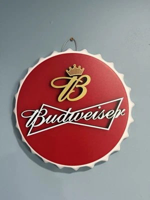 Budweiser Bottle Cap Aluminum Metal Sign - Anheuser Busch - Beer - Bud - Tin - Image 1 of 2
