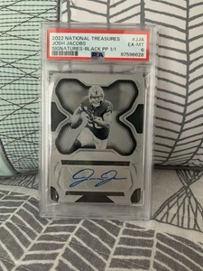 PLACA DE IMPRESIÓN NEGRA PANINI NATIONAL TREASURES 2022 JOSH JACOBS 1/1 AUTO - Imagen 1 de 4