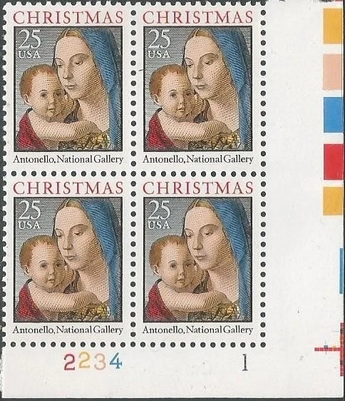 Plate Block of 4 stamps - Scott 2514 - 25 cent - Christmas - 1990 - MNH - Image 1 of 1