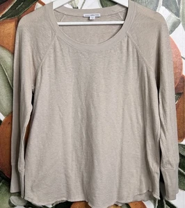 James Perse Damengröße 3 Large hellbraunes Slub-Shirt Langarm Baumwolle - Bild 1 von 6