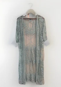 Grüne Maxi lange Spitze Boho Staubmantel Strickjacke von Ember - Bild 1 von 5