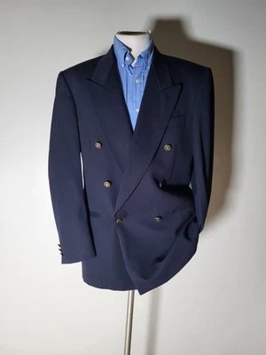 Chaqueta Blazer Deportiva De Colección 40R 40L Pierre Cardin Doble Pecho Azul Marino Latón Botón Foto 1 de 4