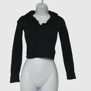 Wilfred Women's S Black Thick 100% Cashmere Crop 1/4 Button Pullover Sweater - Picture 1 of 9