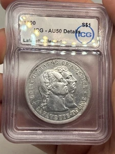 Dollaro argento commemorativo 1900 Lafayette ICG AU dettagli! Moneta rara*** - Foto 1 di 13