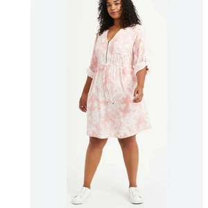 New Torrid Zip Front Tie Waist Shirt Dress Pink & White Size 1 14/16 - Picture 1 of 13