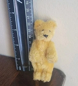 Vintage Miniature Teddy Bear PALE BLONDE MOHAIR Plush Jointed Toy 3.5" No Label - Picture 1 of 10