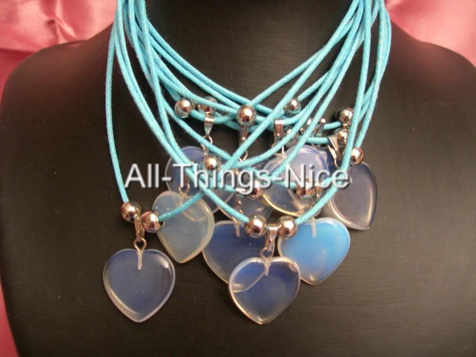 10 Opal OPALITE Gemstone 20mm Glass Love HEART Pendant Necklace Jewellery - Image 1 of 1