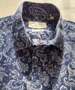 Men's Gianni Feraud Formal-Casual-School Shirt - Blue & White Paisley Print 16'' - Picture 1 of 11