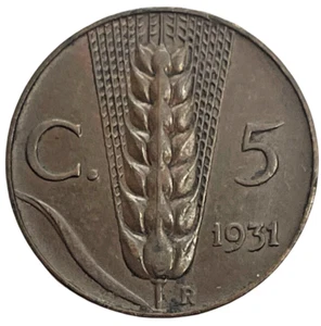 1931 Italy 5 Centesimi World Coin Emanuele Wheat Ear KM# 59 Lot C2-69 - Picture 1 of 4